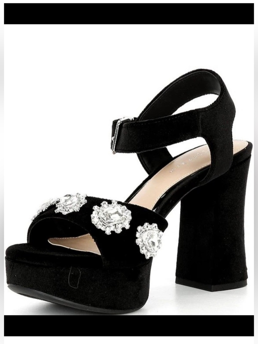 New with tags Copper Key black Velvet Jewel Embellished Platform Dress Sandals